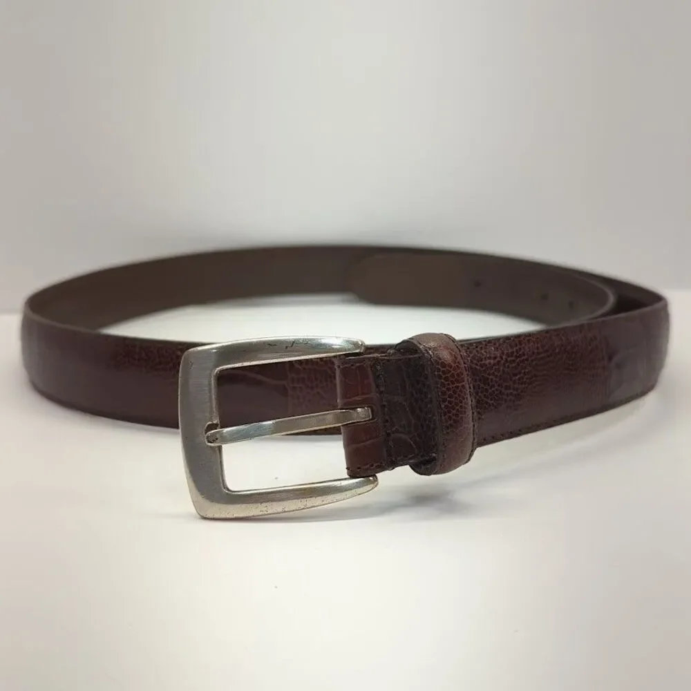 Men's‎ Italian Leather Brown Belt Silver Solid Brass Buckle 42
